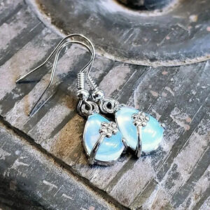 Little Teardrop Opalite Gemstone Platinum Plate Lightweight Handcrafted Earrings